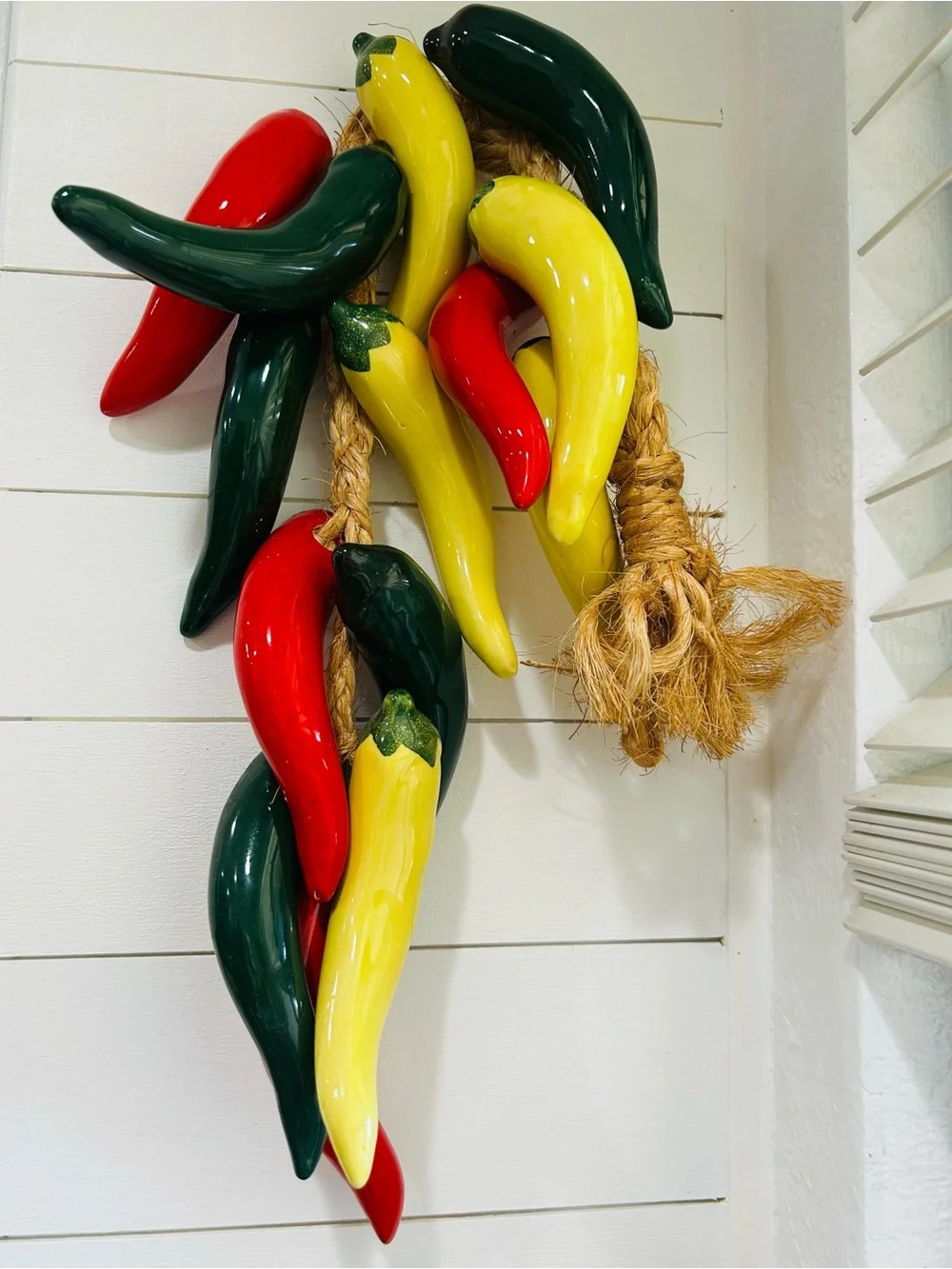 Decorative Ceramic Chili Pepper Wall Hanging – (14 peppers) Red, Yellow & Green